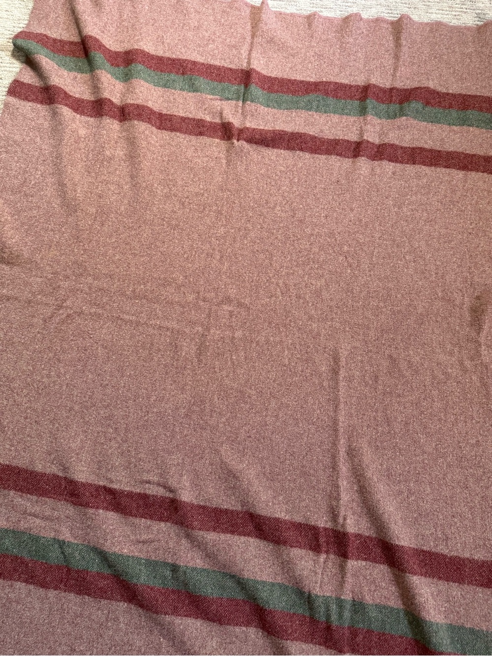 Vintage Kenwood Pure Wool Blanket Canada Pink Green Striped 50x65 1950-1960s - Picture 4 of 6